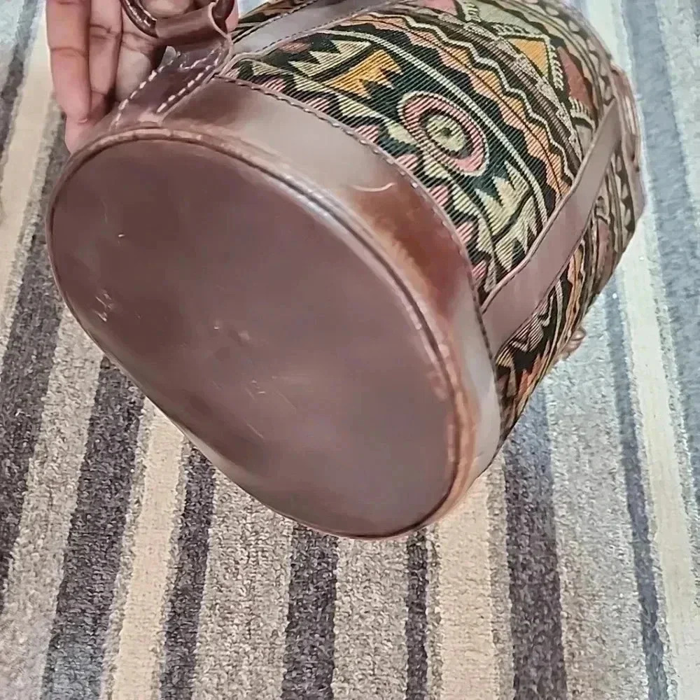 Vintage Island Imports Tribal Print Leather Bucket Bag – Rare Find - Picture 7 of 11